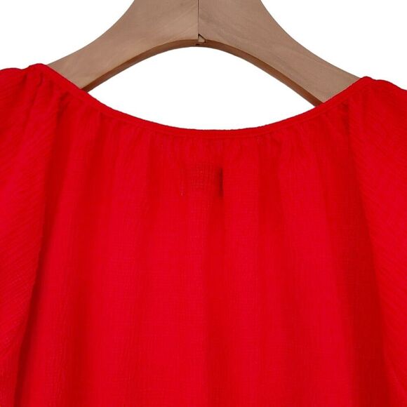 Texture & Thread by Madewell Blouse Womens XXS Red Puffed Sleeve Pleated Boho - Picture 6 of 8